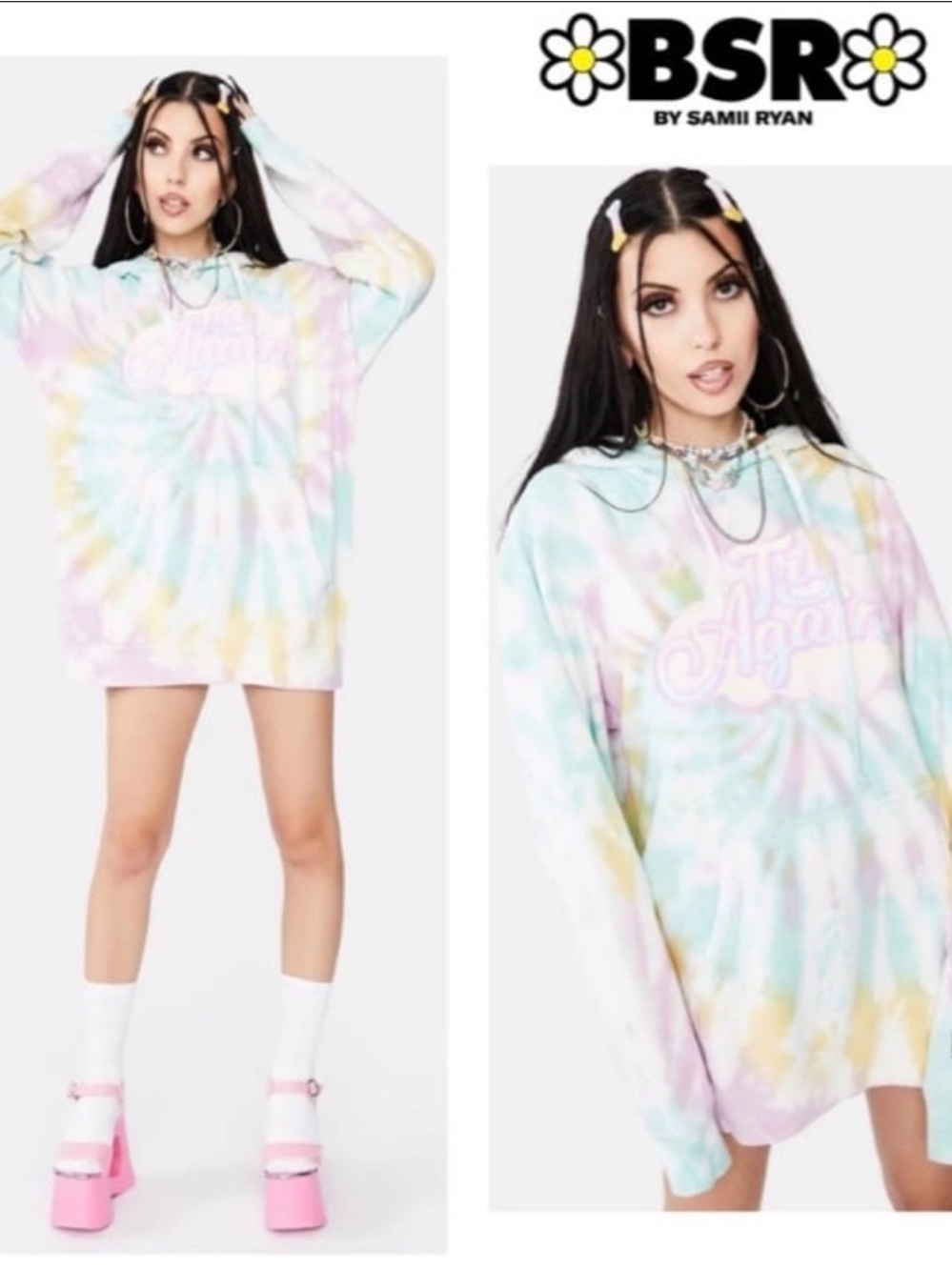 NEW! BSR by Samii Ryan Dolls Kill | Try Again Pastel Tie Dye Hoodie Medium